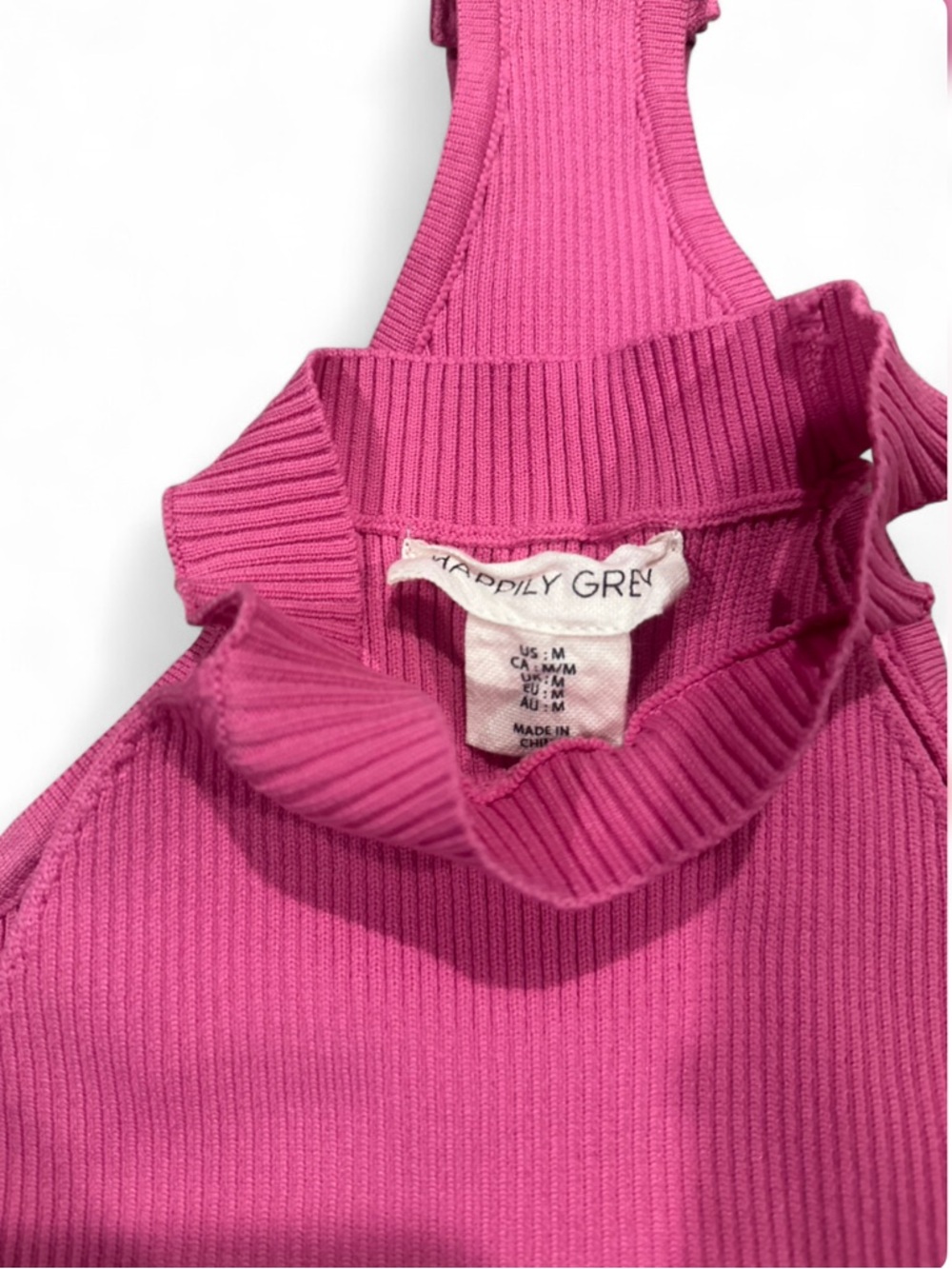 Pink Ribbed Halter Top Bodysuit Size Medium - Picture 3 of 5